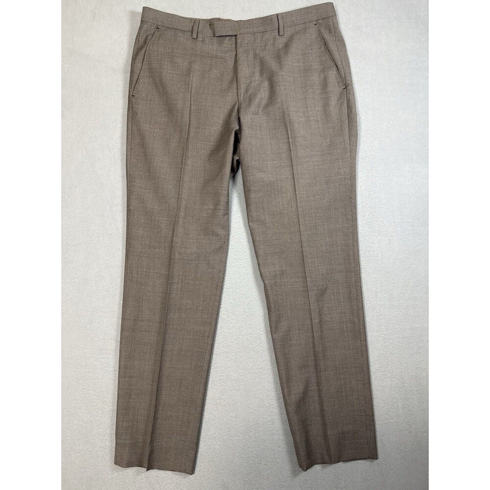 BOSS Hugo Boss Pants Mens 34R Leenon Brown 100% Virgin Wool Flat Front Trousers⁠